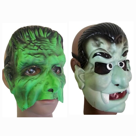 Frankenstein Monster & Dracula Latex Half Mask Lot Halloween Kids Retro Costume - Picture 1 of 13